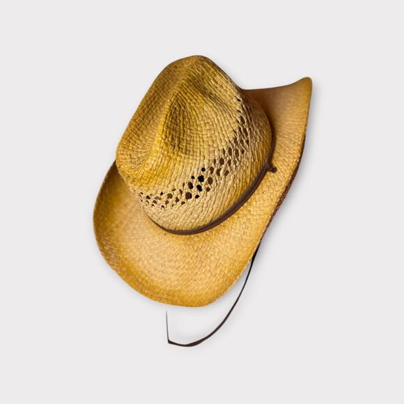 Vintage Straw Cowboy Hat – Woven Western Rancher Style with Chin Strap – Unisex - Picture 2 of 4